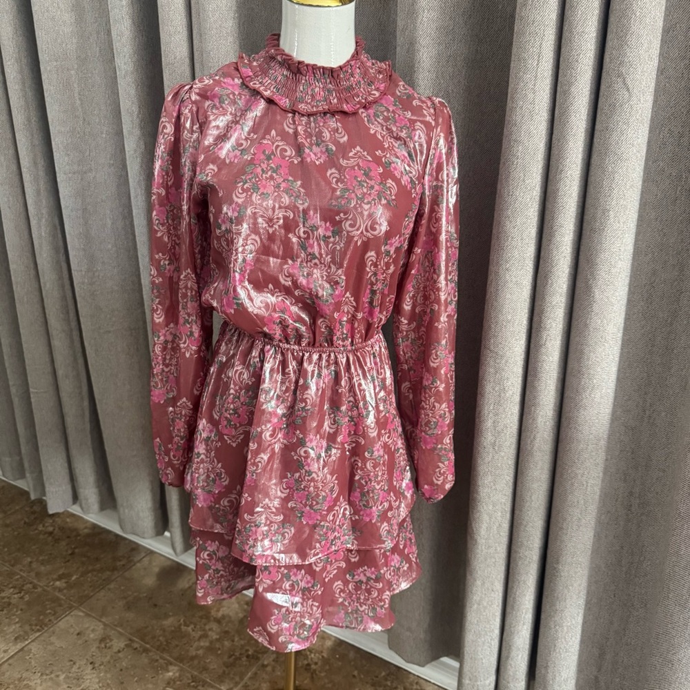 Crystal Doll Elegant Pink Floral Long sleeve Dress